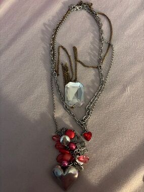 paparazzi Multi-Strand Necklace with Red Heart and Clear Crystal